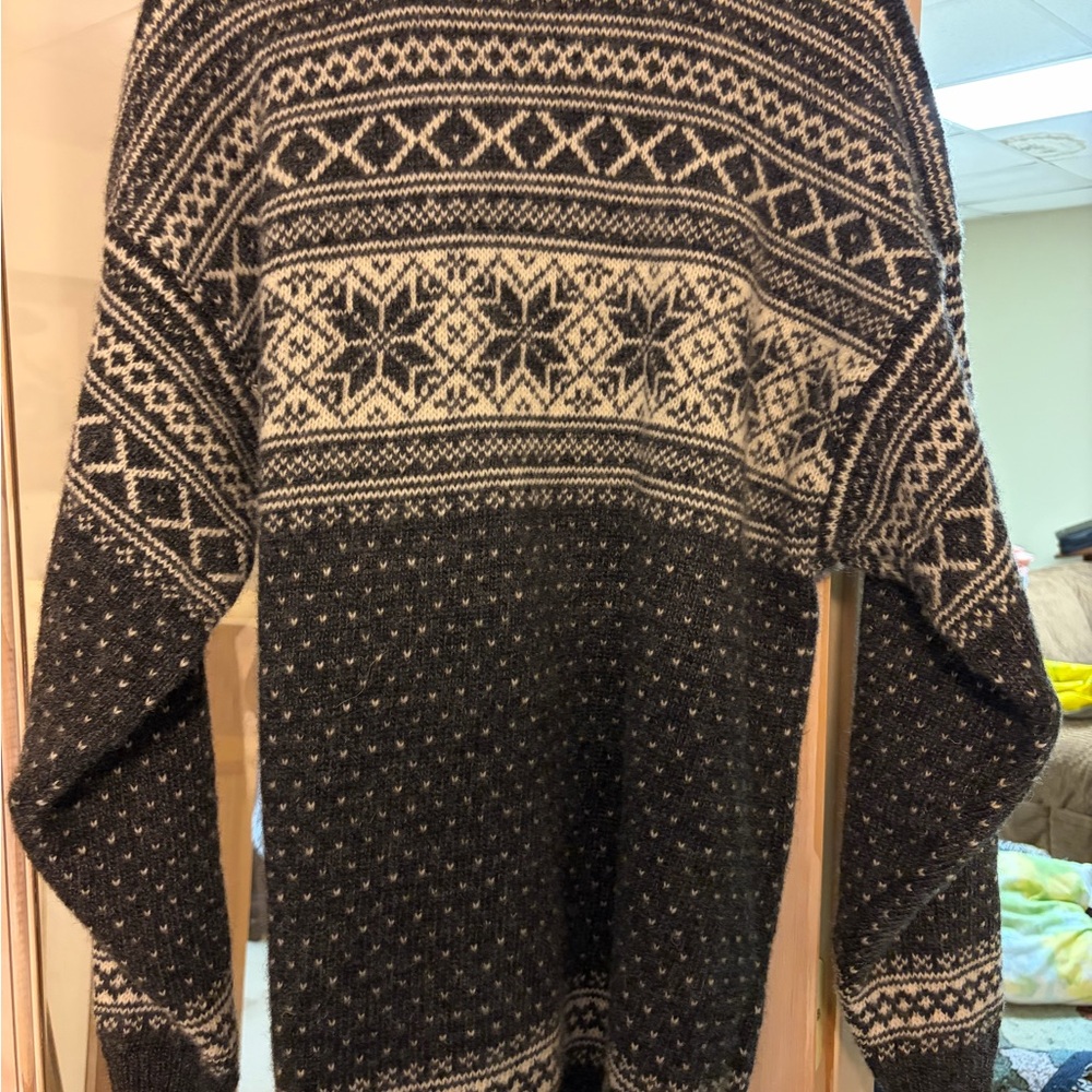 Norwegian-Style Black & Cream Sweater with Embroidered Placket - Picture 2 of 4
